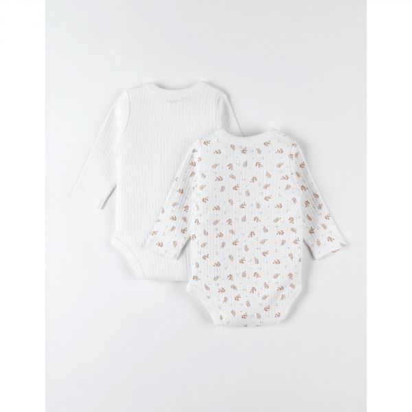 Set de 2 Body croisés manches longues blanc/caramel 1 mois