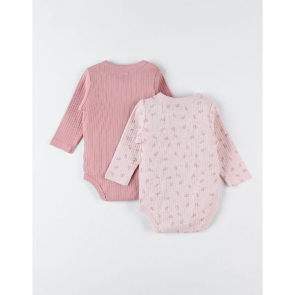 Set de 2 Body croisés manches longues rose 0 mois