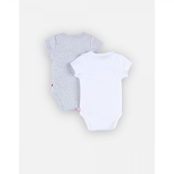 Set de 2 Body croisés manches courtes blanc/gris 0 mois