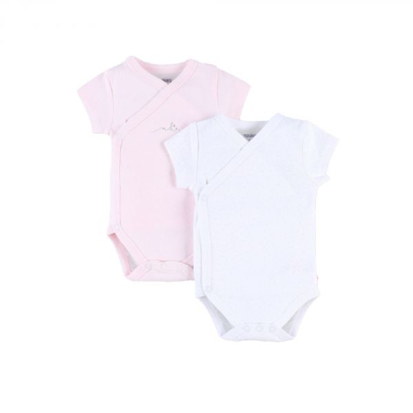 Set de 2 Body croisés manches courtes rose/gris 0 mois