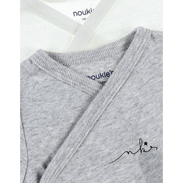 Set de 2 Body croisés manches longues blanc/gris 0 mois
