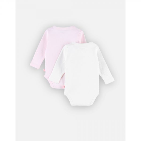 Set de 2 Body croisés manches longues blanc/rose 0 mois