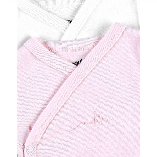Set de 2 Body croisés manches longues blanc/rose 0 mois
