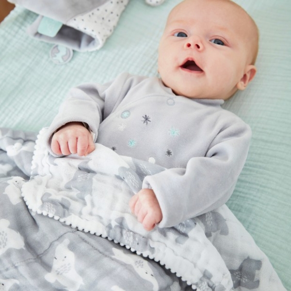 Couverture bébé en coton bio 75x100 cm gris