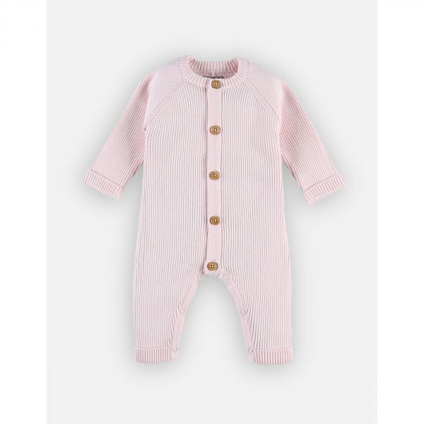 Combi pilote tricot Rose clair  - 6 mois