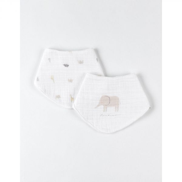 Lot de 2 bavoirs bandana écru éléphants