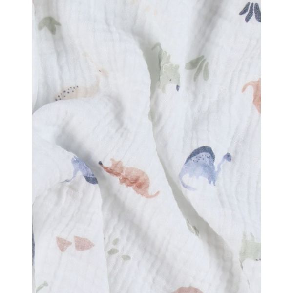 Lot de 3 langes 100x100cm, Mousseline de coton bio - Dino