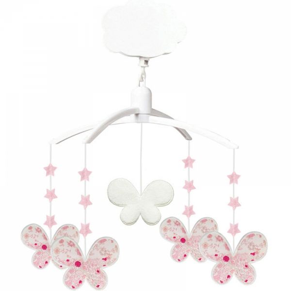 Mobile musical Étoiles et papillons roses