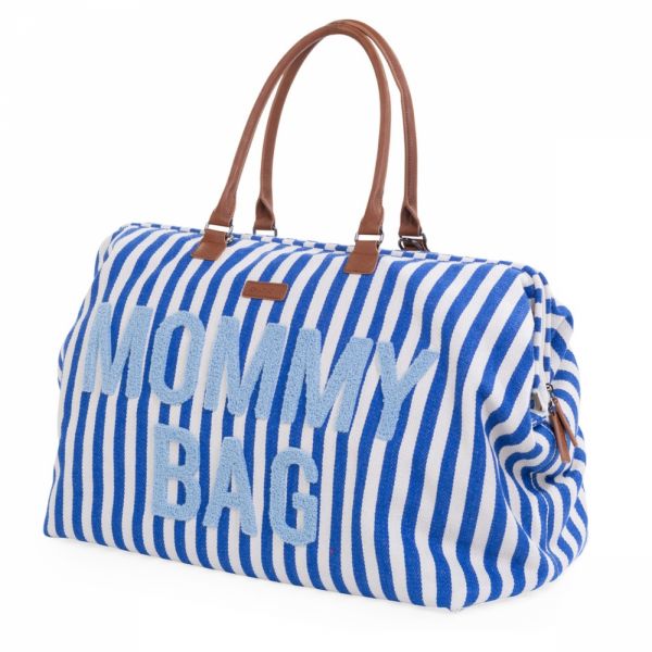 Sac à langer Mommy Bag à rayures bleu éléctrique et bleu clair