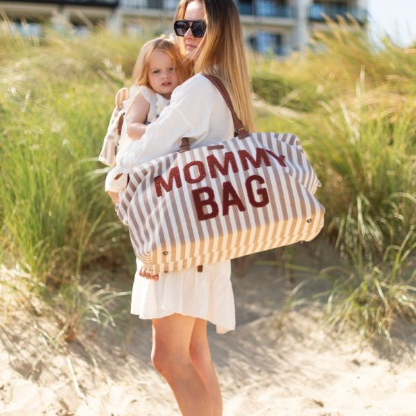 Sac à langer Mommy Bag à rayures Nude et Terracotta