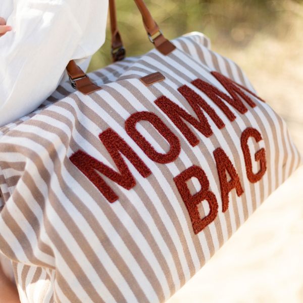 Sac à langer Mommy Bag à rayures Nude et Terracotta