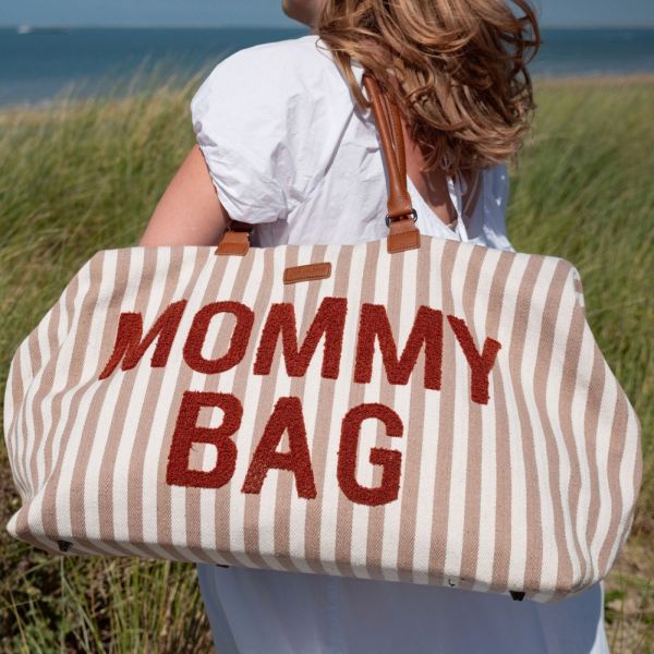Sac à langer Mommy Bag rayures Nude et Terracotta