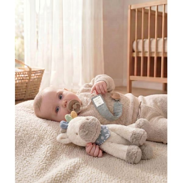 Attache-tétine universelle en coton bio Bleu