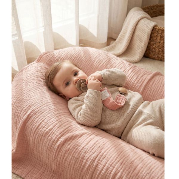 Attache-tétine universelle en coton bio Rose