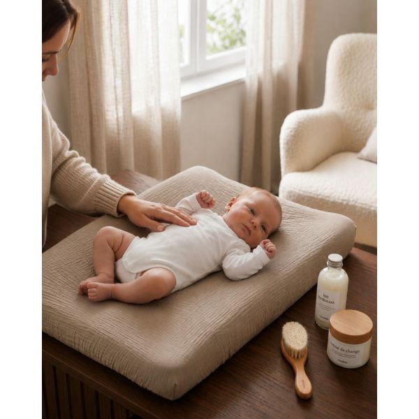 Housse de matelas à langer en coton bio Beige