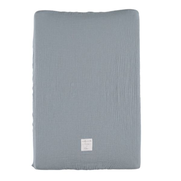 Housse de matelas à langer en coton bio Bleu
