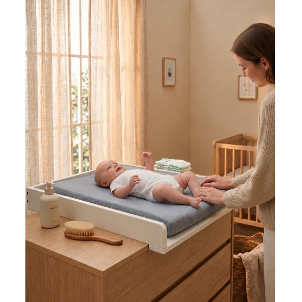 Housse de matelas à langer en coton bio Bleu
