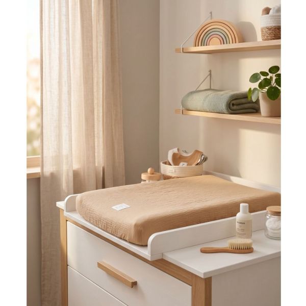Housse de matelas à langer en coton bio Sable