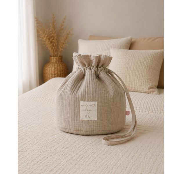 Panier de rangement nomade en coton bio Beige