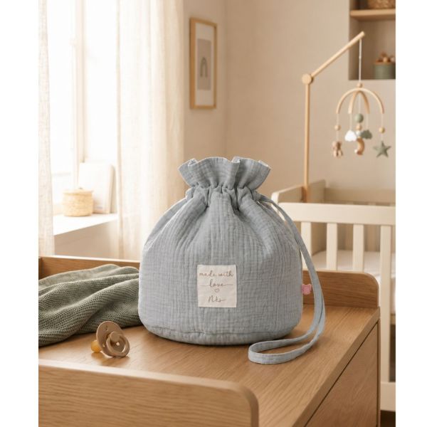 Panier de rangement nomade en coton bio Bleu