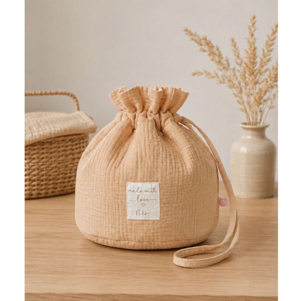 Panier de rangement nomade en coton bio Sable