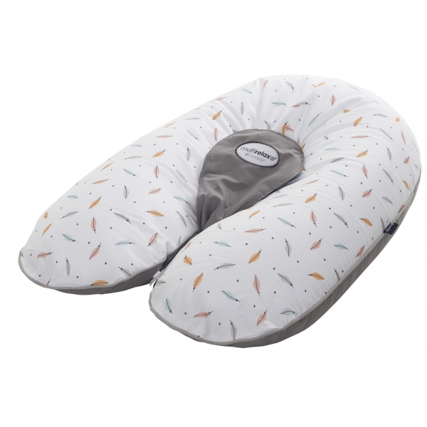 Coussin Multirelax Plus Jersey gris imprimé plumes