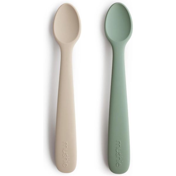 Lot de 2 cuillères bébé en silicone - Cambridge Blue / Beige Sand