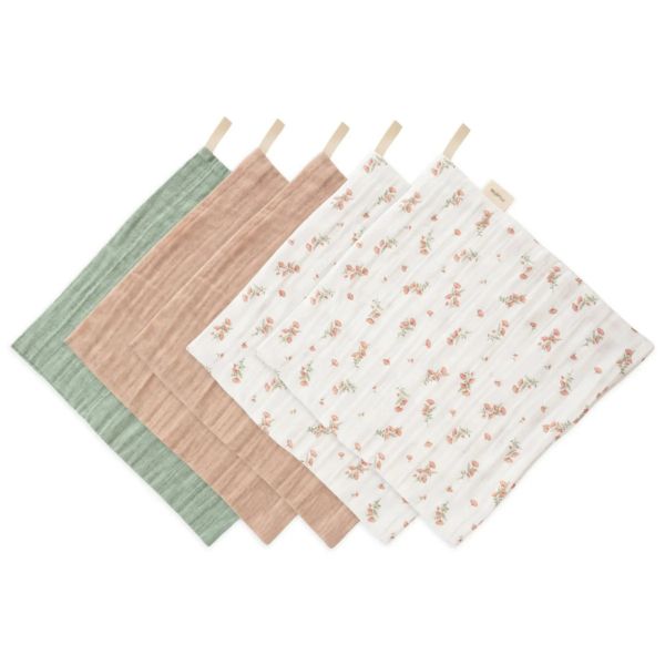 Lot de 5 gants de toilette en mousseline de coton - Pink Flowers