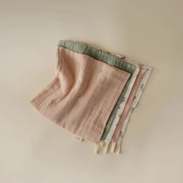 Lot de 5 gants de toilette en mousseline de coton - Pink Flowers