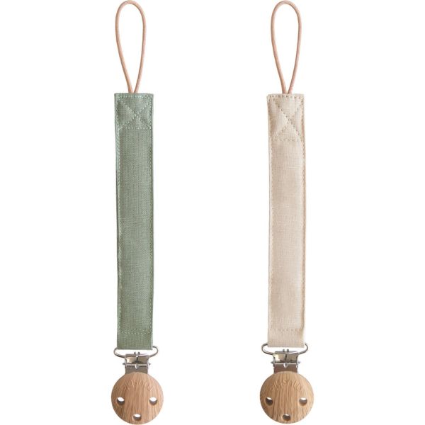 Lot de 2 Attache sucette en lin  - Olive / Shifting sand