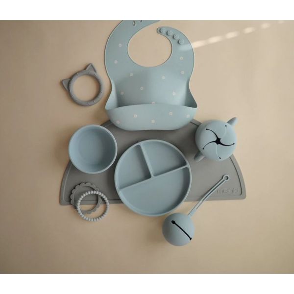 Assiette à compartiment en silicone - Powder Blue