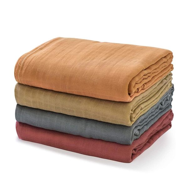 Lot de 4 langes bébé en mousseline de bambou 120x120 cm Uni