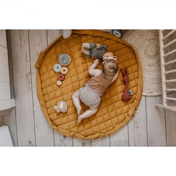 Sac à jouets / tapis d'éveil 2 en 1 en coton bio Mustard Chai Tea