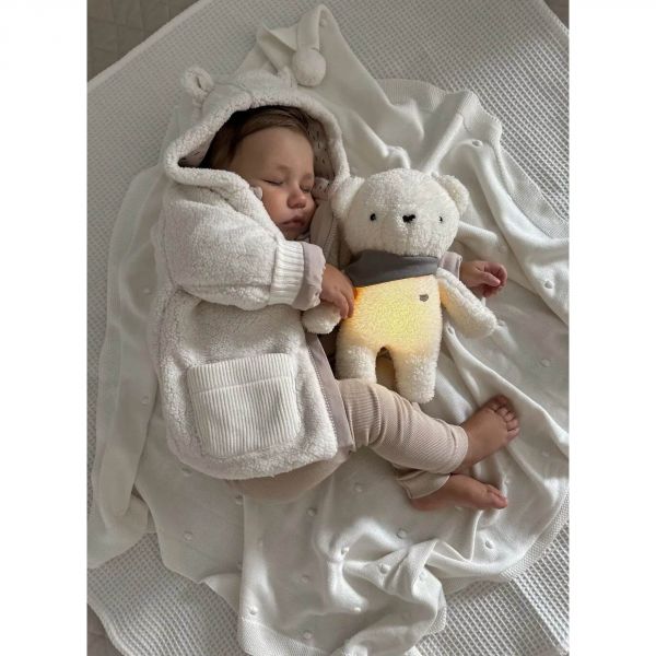 Peluche ourson veilleuse et bruits blancs Ecru-grey