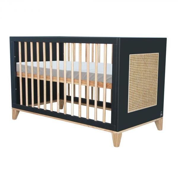 Lit bébé évolutif Nami cannage rotin 60x120 cm onyx