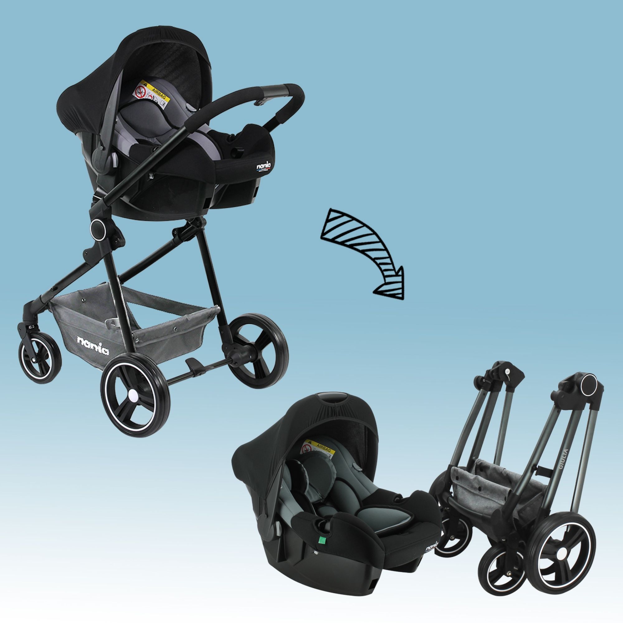 Poussette combinée 3 en 1 GIULIA + Siège auto BEONE EVO 40-85 cm