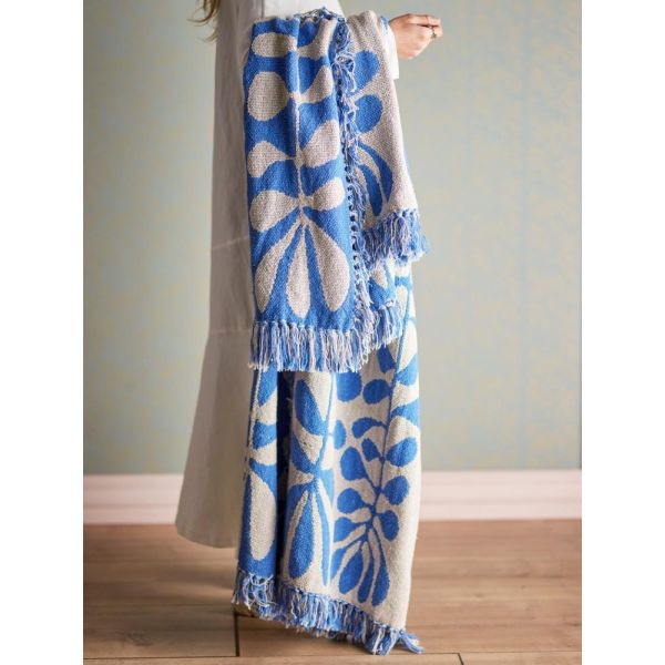 Plaid en coton Nevine bleu 160x130 cm