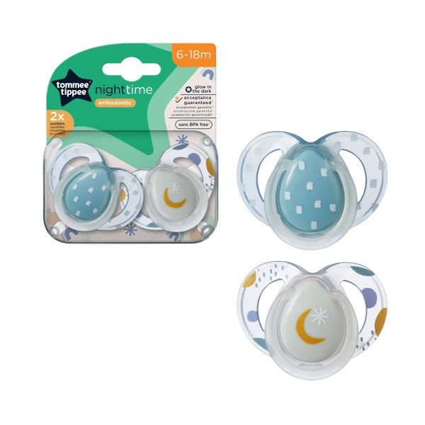 Lot de 2 sucettes nuit Closer to Nature 6-18m (coloris aléatoire)