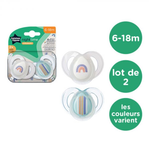 Lot de 2 sucettes nuit Closer to Nature 6-18m (coloris aléatoire)