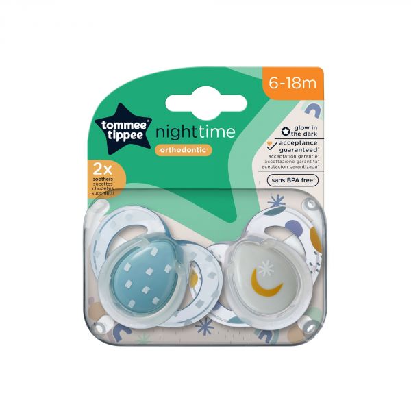 Lot de 2 sucettes nuit Closer to Nature 6-18m (coloris aléatoire)