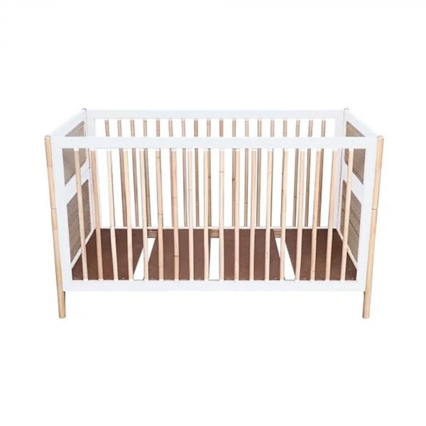 Lit bébé évolutif Océania canne de rotin 70 x140 cm neige