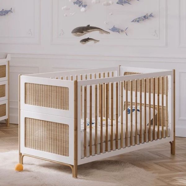 Lit bébé évolutif Océania canne de rotin 70 x140 cm neige