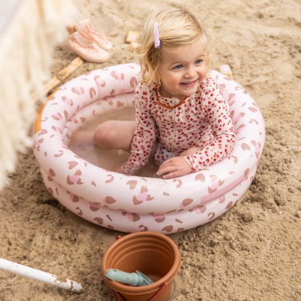 Piscine bébé Ø 60 cm léopard rose 2 anneaux