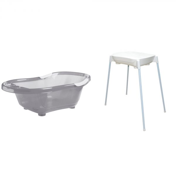 Baignoire bébé grise avec vidange + support de baignoire