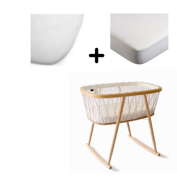 Pack berceau Kumi Bois de rose et matelas coco naturel + alèse et drap housse blanc