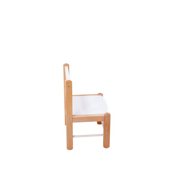 Petit bureau Tom vernis naturel + chaise basse Louise Hybride blanc