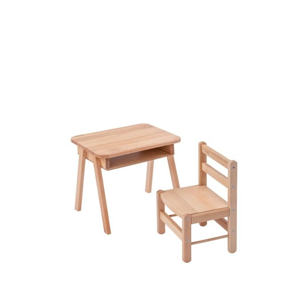 Petit bureau Tom vernis naturel + chaise basse Louise Vernis naturel