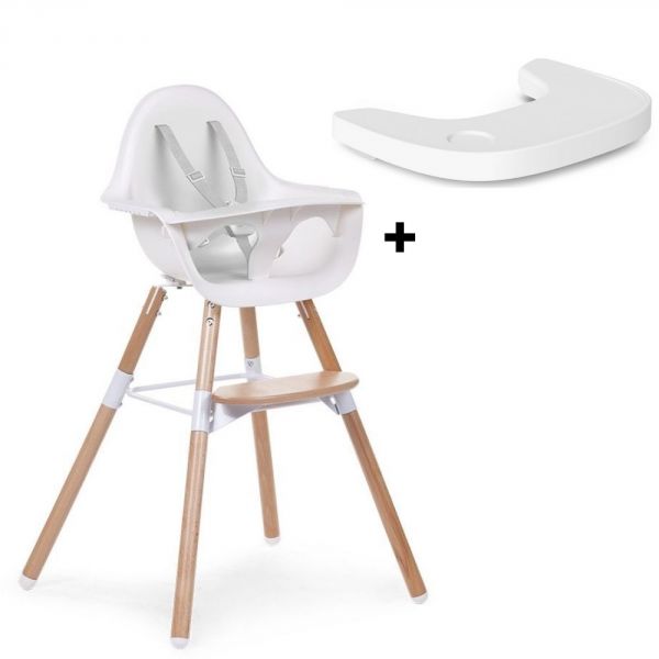 Pack chaise haute évolutive Evolu 2 blanche + tablette blanche