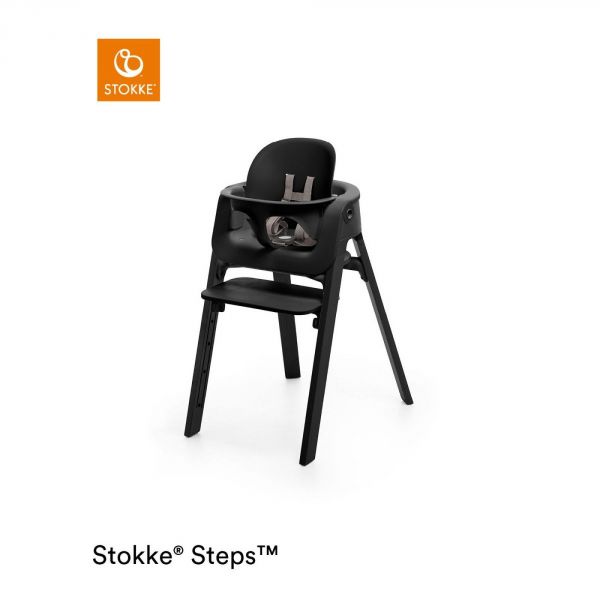 Pack chaise haute Steps hêtre noir + baby set + tablette