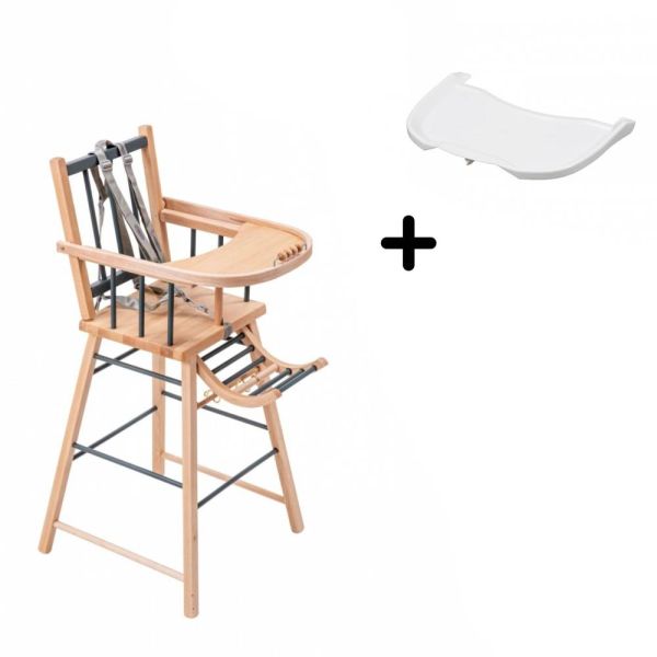 Pack Chaise haute André Hybride Kaki et sa tablette blanche